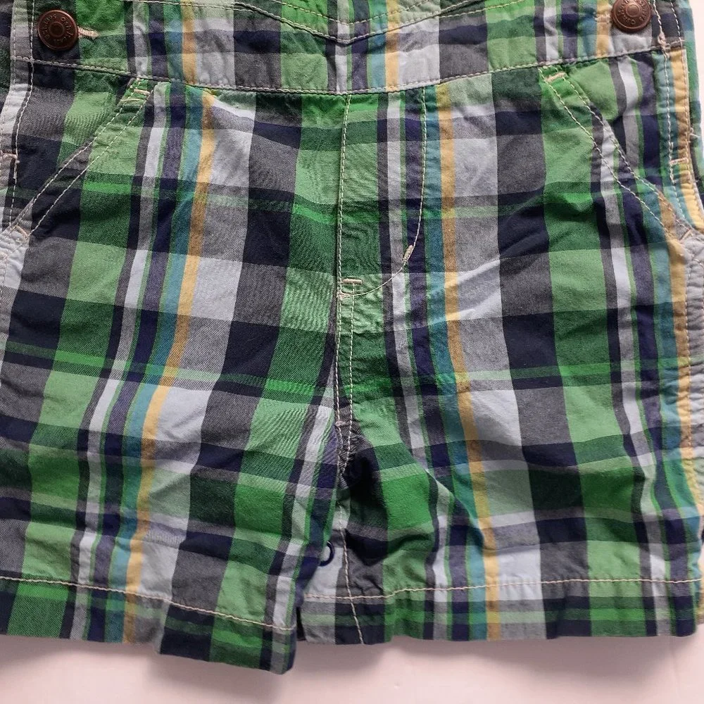 Oshkosh Boys Overall Shorts Green Plaid Shortalls 18 Months